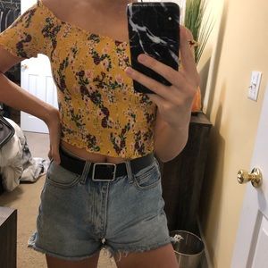 Peacocks and Pearls yellow floral smock top